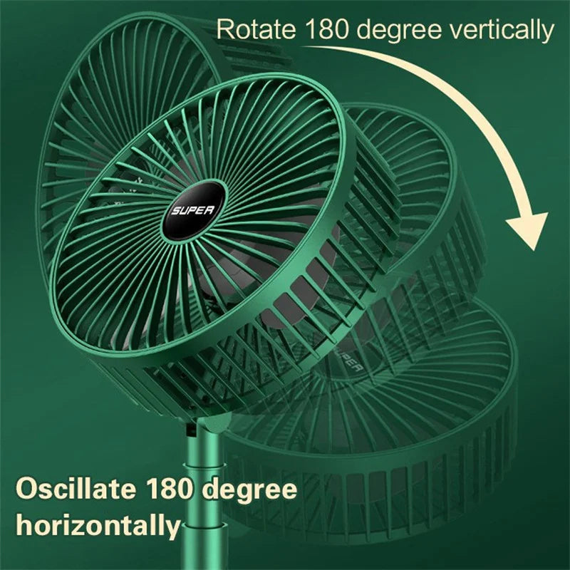 🌬️ Rechargeable Telescopic Folding Fan – Portable USB Desk & Floor Fan with Adjustable Height