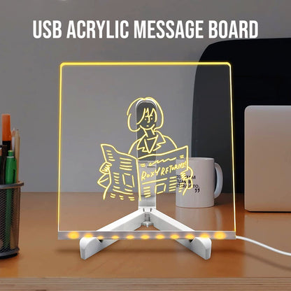 Colorful LED Writing Board Acrylic Message Board USB Erasable Light 6x6 Inch