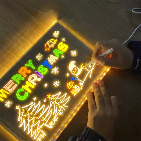 Colorful LED Writing Board Acrylic Message Board USB Erasable Light 6x6 Inch